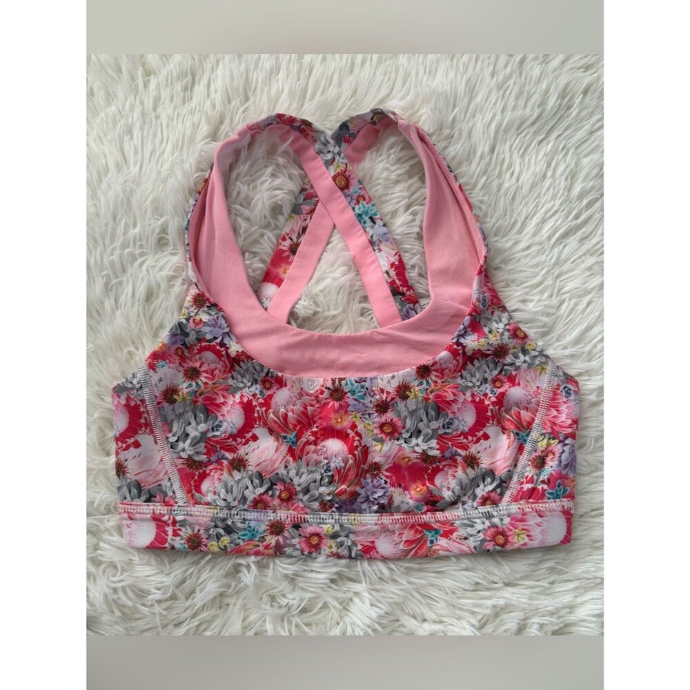 Lululemon Floral Cross Back Sports Bra Size 4 Pink Gray Multicolor